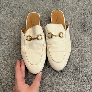 Gucci Women's Cream Leather Mules with Gold Detail